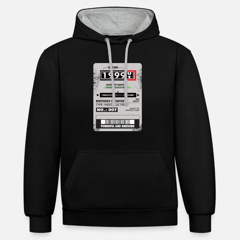 Compteur triphasé cadeau anniversaire 1999 - Sweat à capuche contrasté - noir/gris chiné