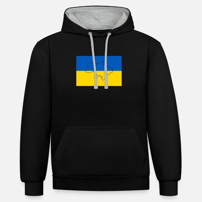 Drapeau de l’Ukraine - Sweat à capuche contrasté - noir/gris chiné