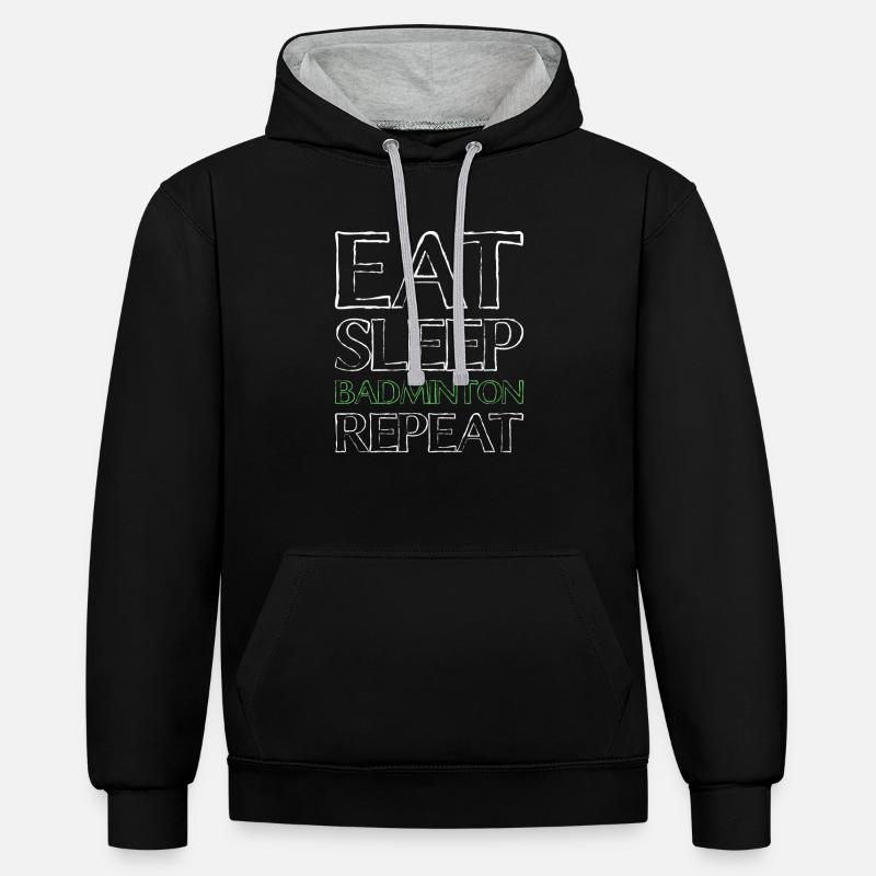 Manger du badminton du sommeil - Sweat à capuche contrasté - noir/gris chiné
