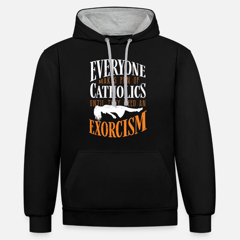 Catholiques, Église, Exorcisme - Sweat à capuche contrasté - noir/gris chiné