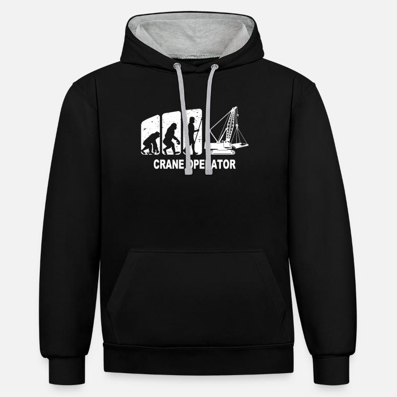 Kranführer Evolution Kranfahrer - Kontrast-Hoodie - Schwarz/Grau meliert