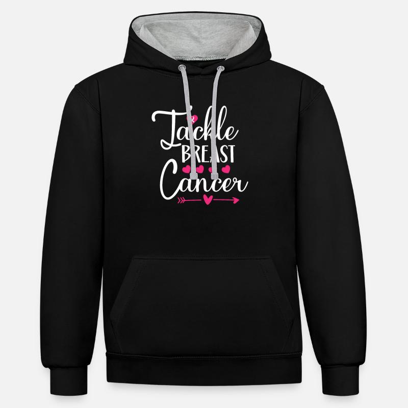 Brustkrebs bekämpfen - Kontrast-Hoodie - Schwarz/Grau meliert