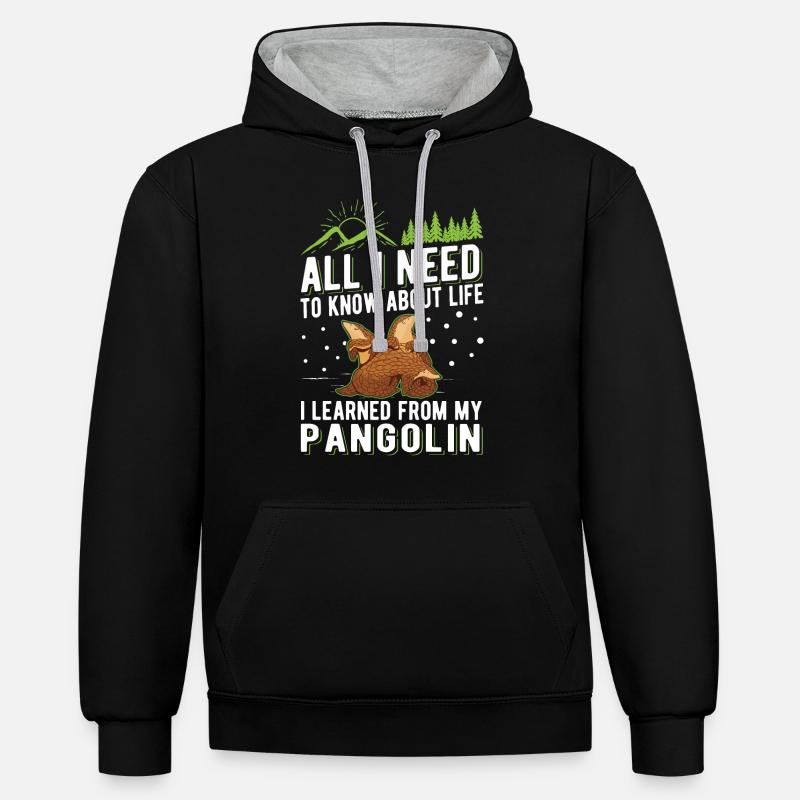Pangolin Cadeau Pangolin - Sweat à capuche contrasté - noir/gris chiné