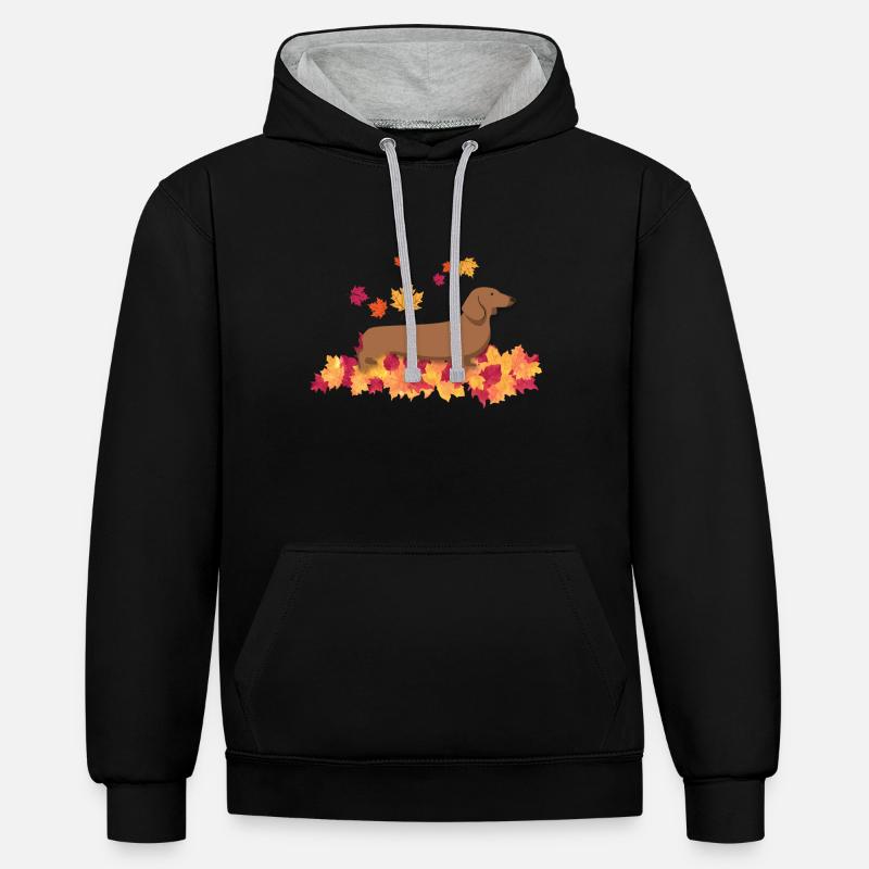 Motif de feuillage teckel - Sweat à capuche contrasté - noir/gris chiné