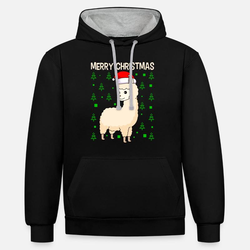 Lama Alpaga Joyeux Noël - Sweat à capuche contrasté - noir/gris chiné