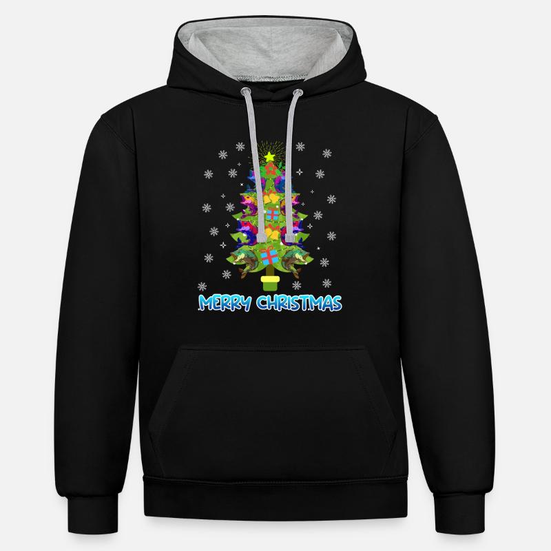 Joyeux pêcheur à la ligne - Sweat à capuche contrasté - noir/gris chiné