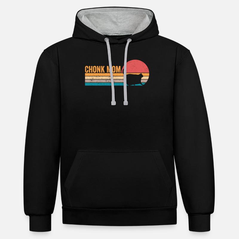 Chonk Meme Chat Chonk Maman - Sweat à capuche contrasté - noir/gris chiné