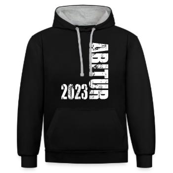 Abitur 2023 - Kontrast-Hoodie - Schwarz/Grau meliert - Vorne - Anna (173cm) & Nico (186cm)