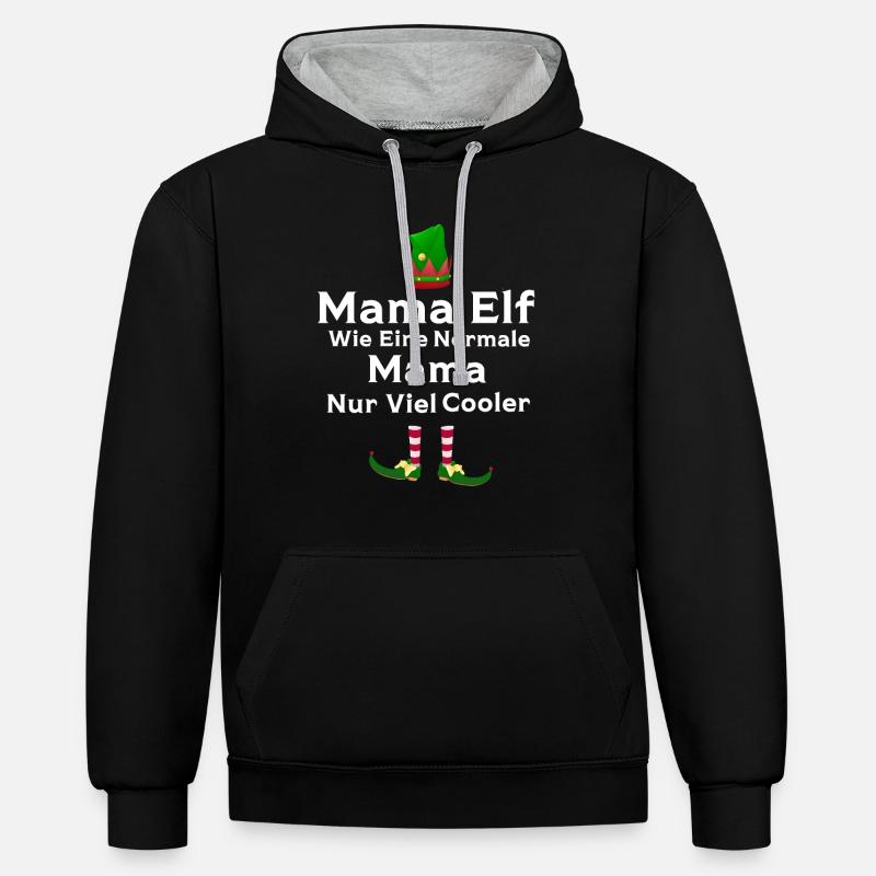 Mutter Elfe Mama Elf Geschenk - Kontrast-Hoodie - Schwarz/Grau meliert
