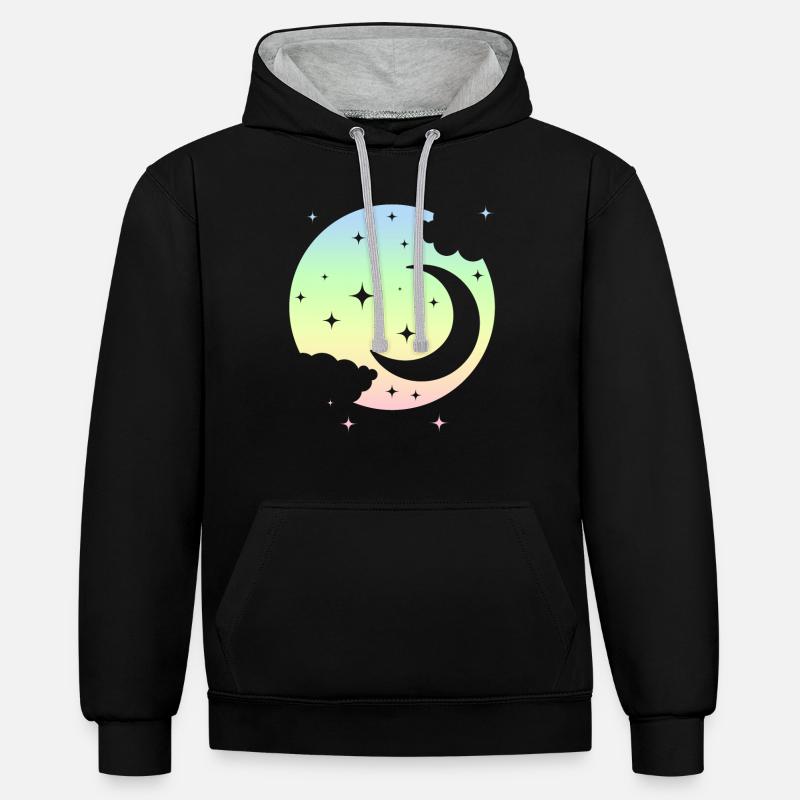 Kawaii Lune Pastel Goth Mignon - Sweat à capuche contrasté - noir/gris chiné