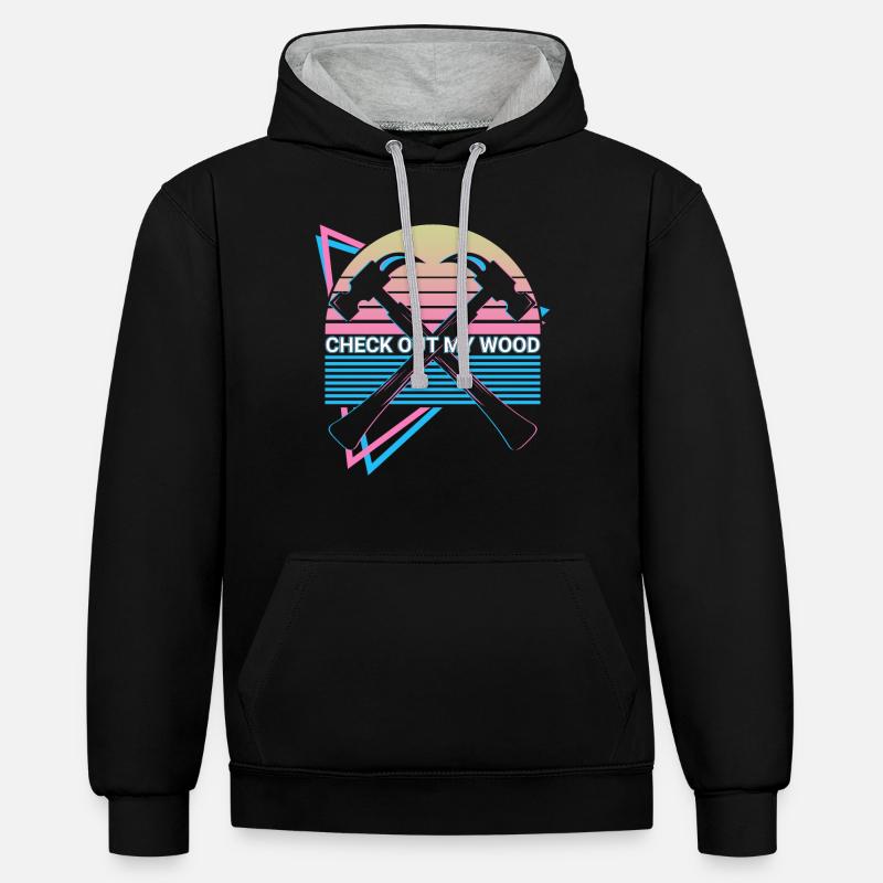 Drôle de charpentier Rétro Menuiserie - Sweat à capuche contrasté - noir/gris chiné