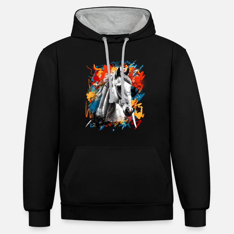 Cheval - Sweat à capuche contrasté - noir/gris chiné