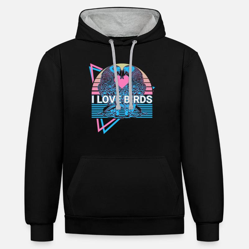 Perruche Perroquet Rétro - Sweat à capuche contrasté - noir/gris chiné
