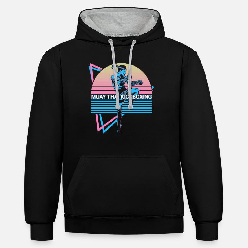 Muay Thai Kickboxing Rétro - Sweat à capuche contrasté - noir/gris chiné