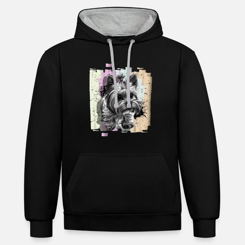 Yorkshire Terrier - Sweat à capuche contrasté - noir/gris chiné
