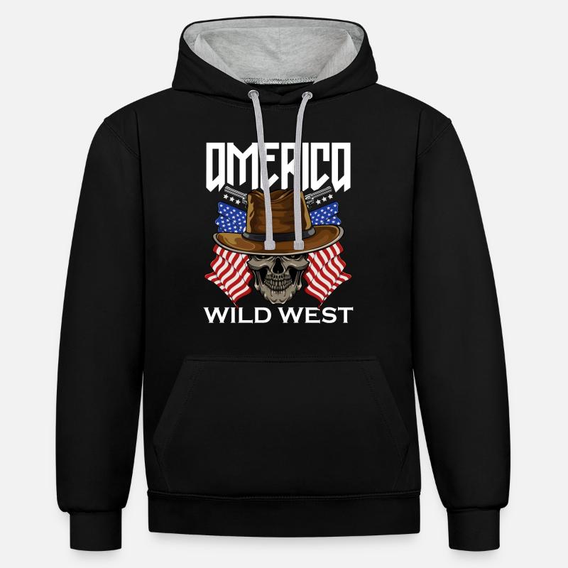 Amérique Far West - Sweat à capuche contrasté - noir/gris chiné