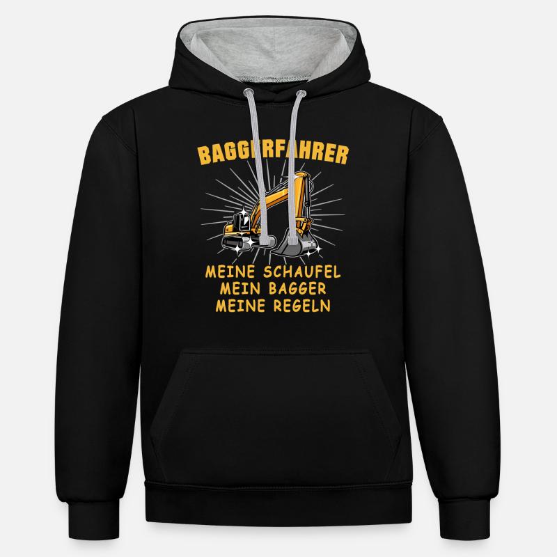 Bagger Baggerfahrer Baggern - Kontrast-Hoodie - Schwarz/Grau meliert