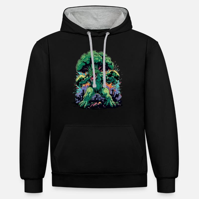 Brokkozilla monstre géant de brocoli - Sweat à capuche contrasté - noir/gris chiné