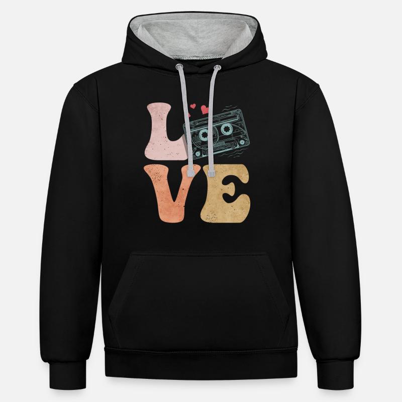 Tape cassette LOVE - Sweat à capuche contrasté - noir/gris chiné