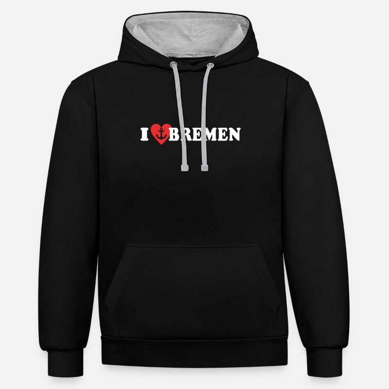 J’aime Brême Ich Liebe Brême - Sweat à capuche contrasté - noir/gris chiné