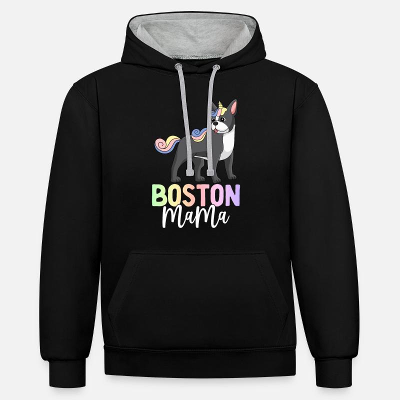 Boston Terrier Maman Chien - Sweat à capuche contrasté - noir/gris chiné