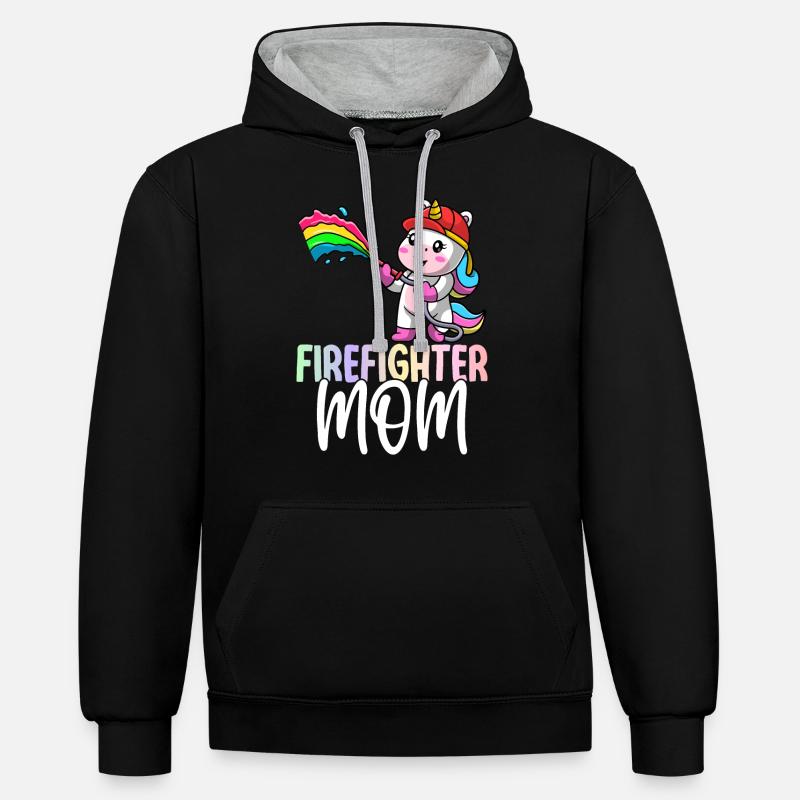 Maman pompier - Sweat à capuche contrasté - noir/gris chiné