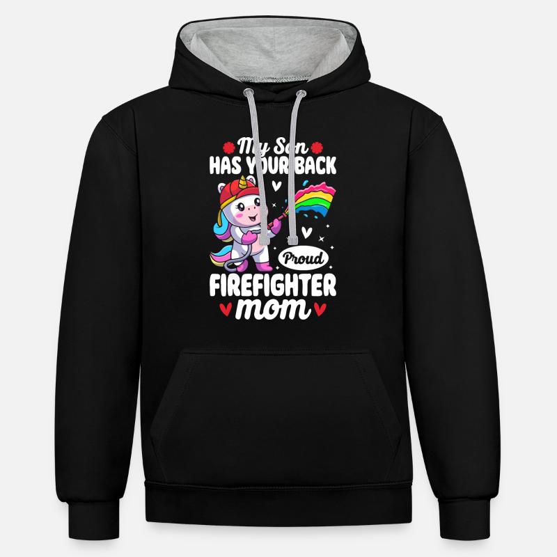Maman pompiers - Sweat à capuche contrasté - noir/gris chiné