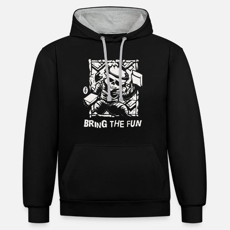 Bring den Spaß mit - Kontrast-Hoodie - Schwarz/Grau meliert