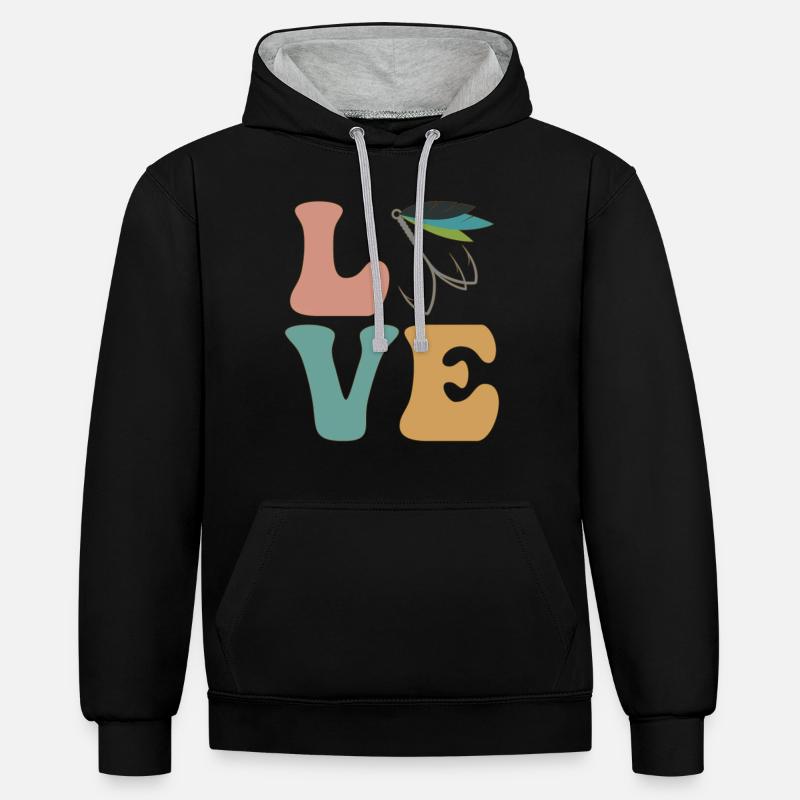 Pêcheur à la mouche - Sweat à capuche contrasté - noir/gris chiné