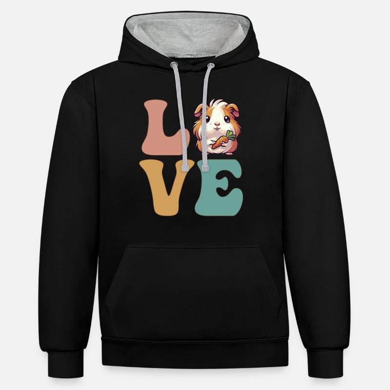 Cochon d’Inde mignon - Sweat à capuche contrasté - noir/gris chiné