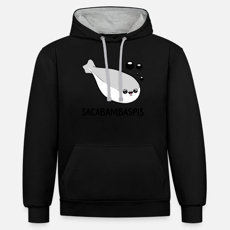 Sacabambaspis Poisson Meme - Sweat à capuche contrasté - noir/gris chiné