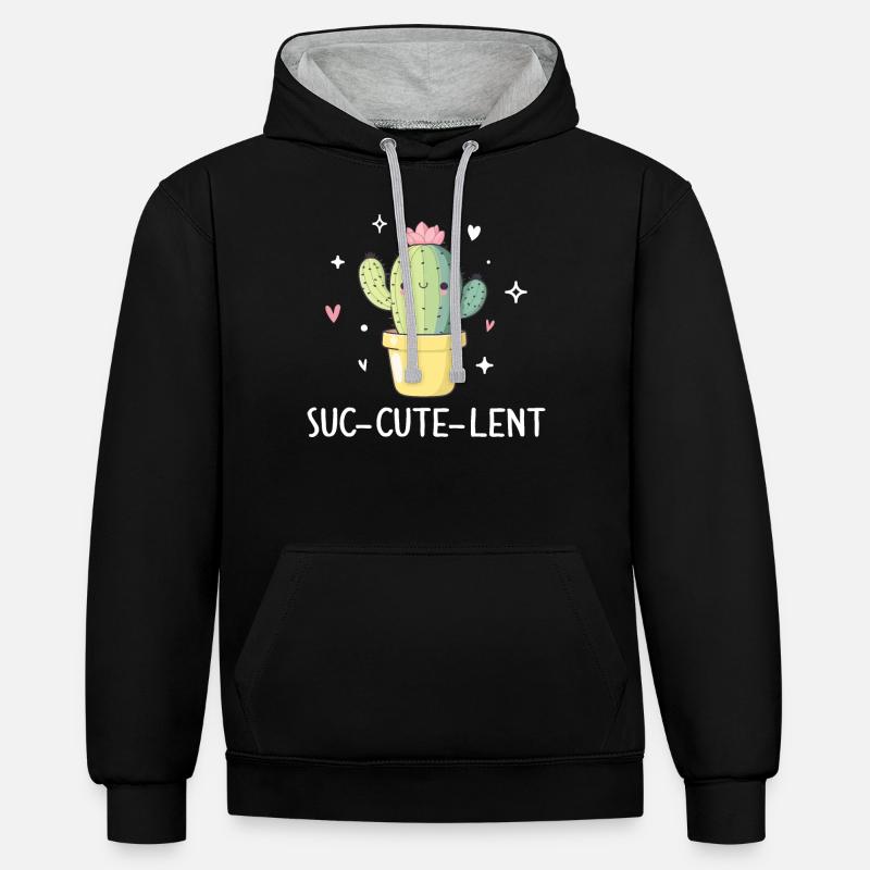 Drôle de cactus succulent - Sweat à capuche contrasté - noir/gris chiné