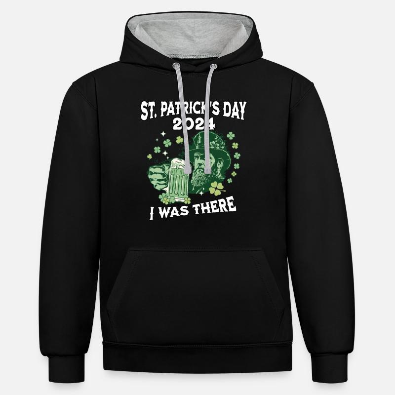Fête de la Saint-Patrick 2024 - Sweat à capuche contrasté - noir/gris chiné