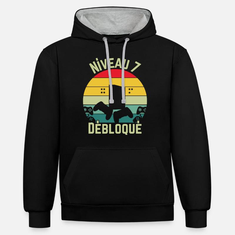 Niveau 7 Débloqué - Sweat à capuche contrasté - noir/gris chiné
