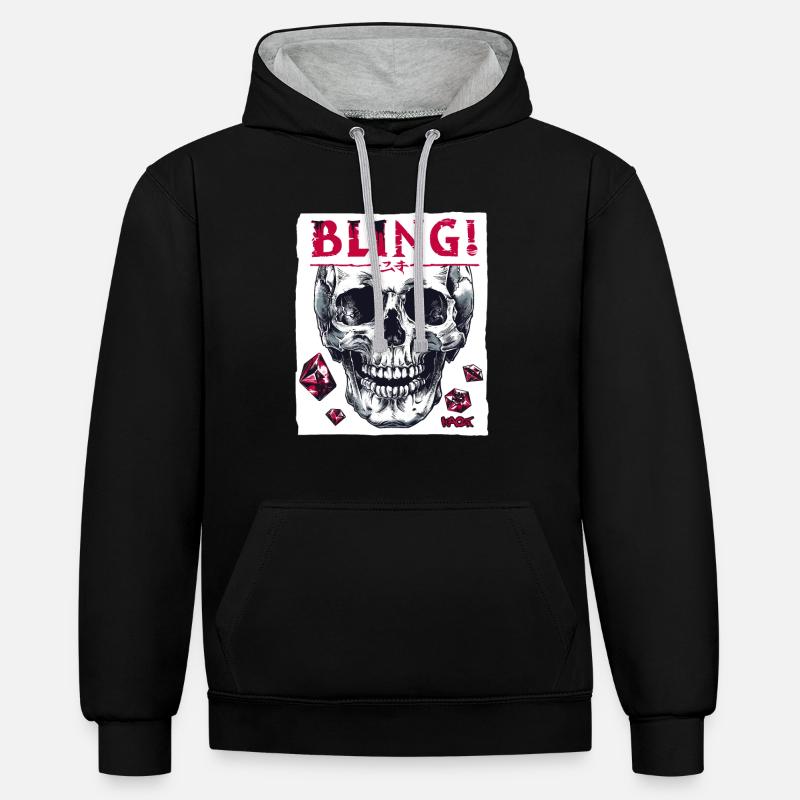 Diamants, rubis et crânes - Sweat à capuche contrasté - noir/gris chiné