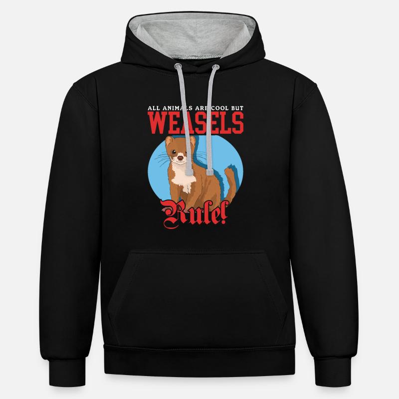 Belette souris belette Hermännchen cadeau - Sweat à capuche contrasté - noir/gris chiné