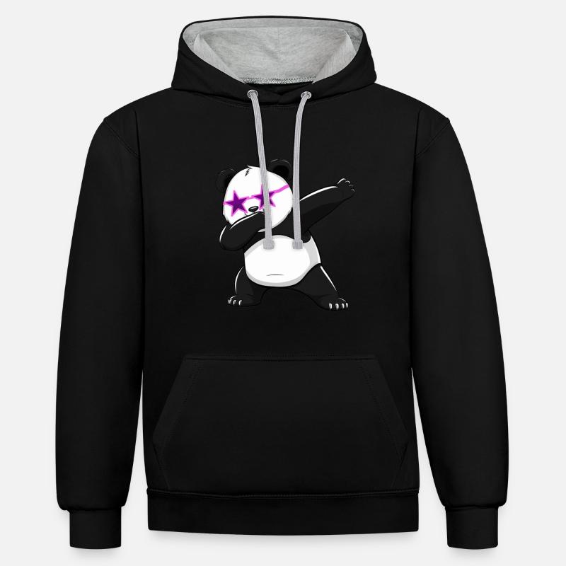 Panda Panda Ours Drôle - Sweat à capuche contrasté - noir/gris chiné