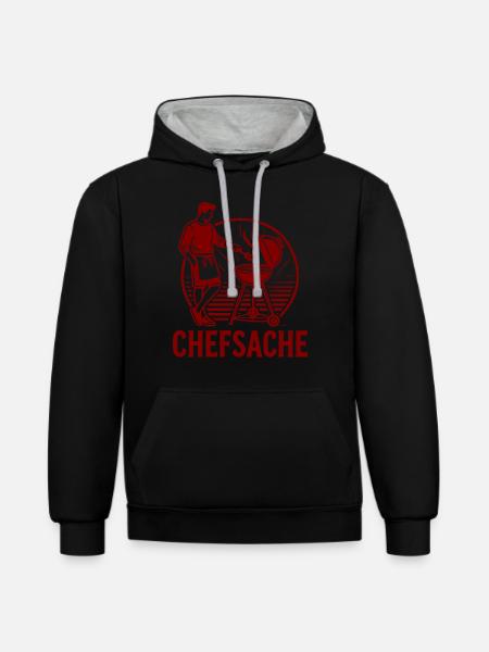Grillen ist Chefsache - Kontrast-Hoodie - Schwarz/Grau meliert