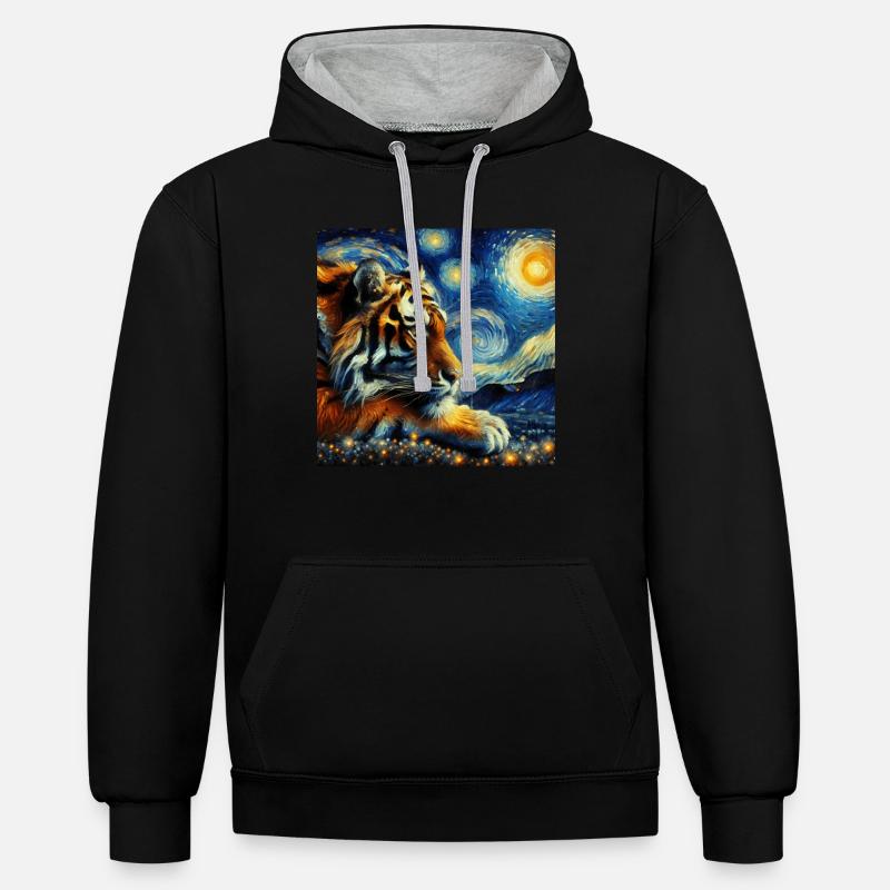 Tigre de Sumatra, Nuit étoilée - Sweat à capuche contrasté - noir/gris chiné