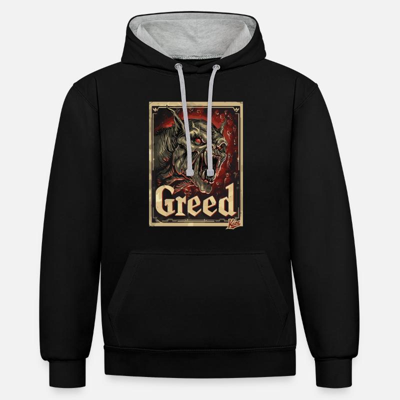 Créature infernale – Monstre de cupidité - Sweat à capuche contrasté - noir/gris chiné
