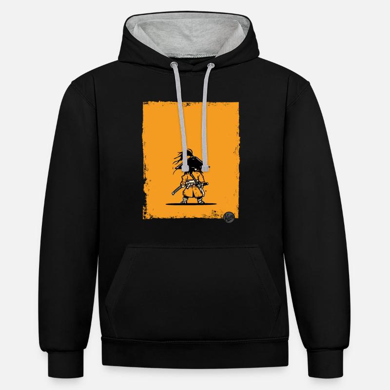 Samurai Style Warrior Silhouette - Contrast hoodie - black/heather grey