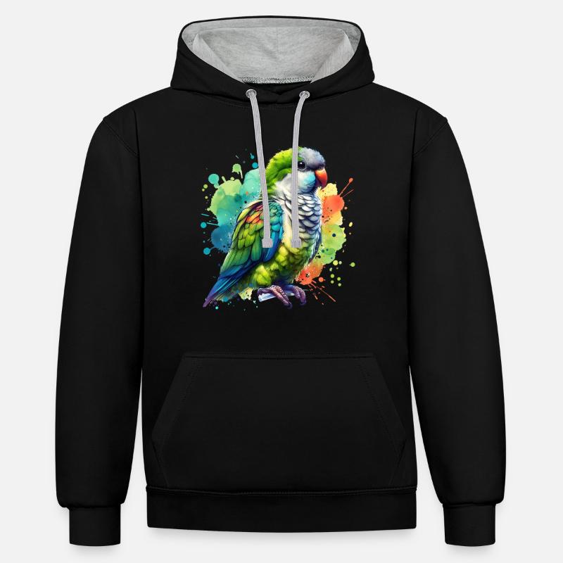 Mönchssittich Geschenk - Kontrast-Hoodie - Schwarz/Grau meliert
