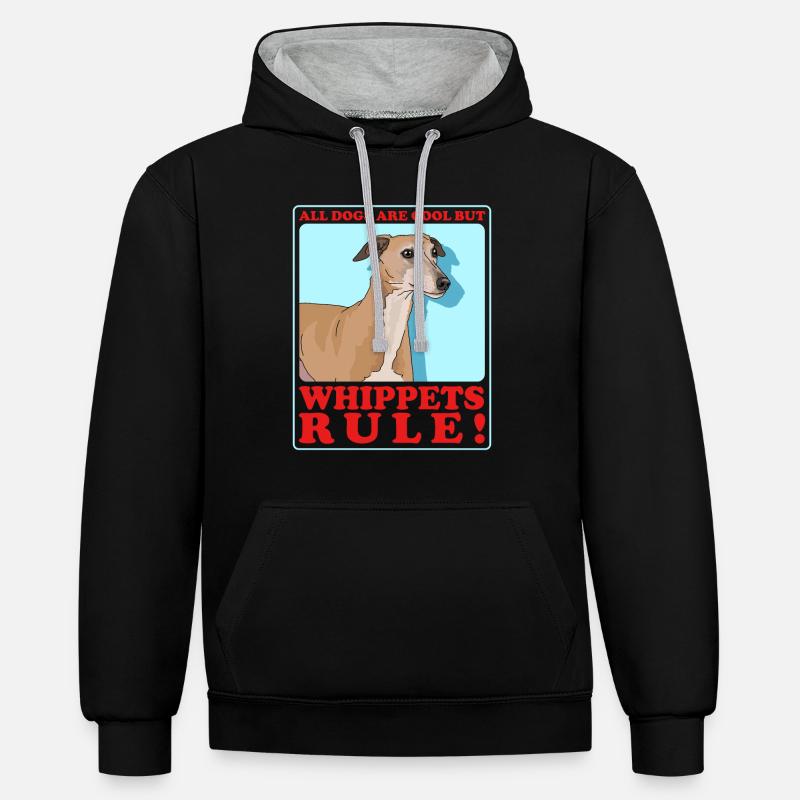 Whippet Petit lévrier anglais Cadeau - Sweat à capuche contrasté - noir/gris chiné