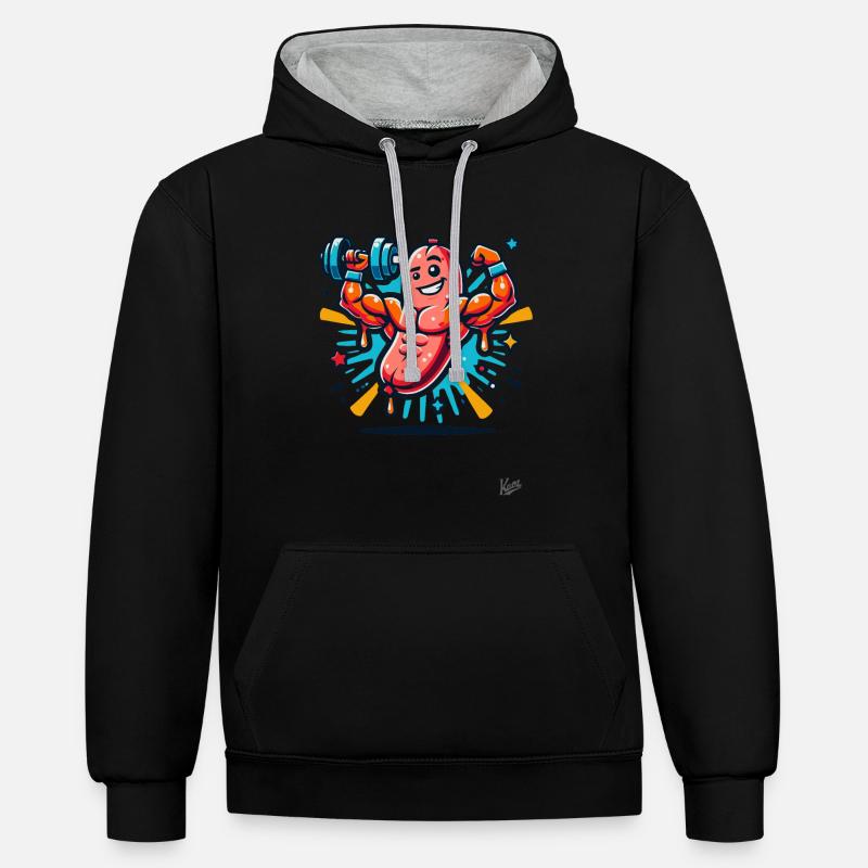 Muscle Bodybuilder Force Saucisse - Sweat à capuche contrasté - noir/gris chiné