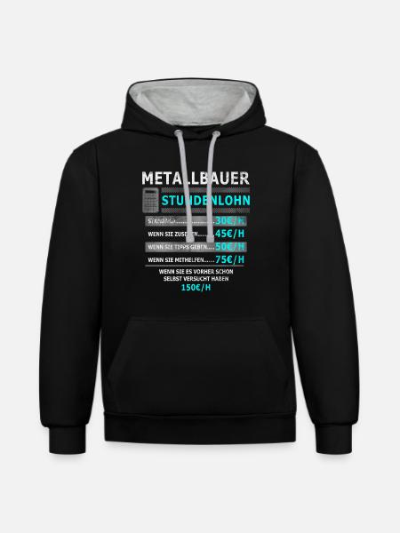 METALLBAUER - Kontrast-Hoodie - Schwarz/Grau meliert