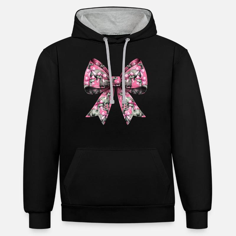 Coquette Bow Brontosaurus Dinosaur Pattern - Contrast hoodie - black/heather grey