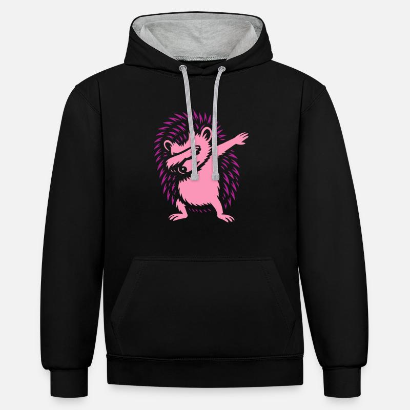 Dabbing Igel - Dab Dance - Geschenk - Kontrast-Hoodie - Schwarz/Grau meliert