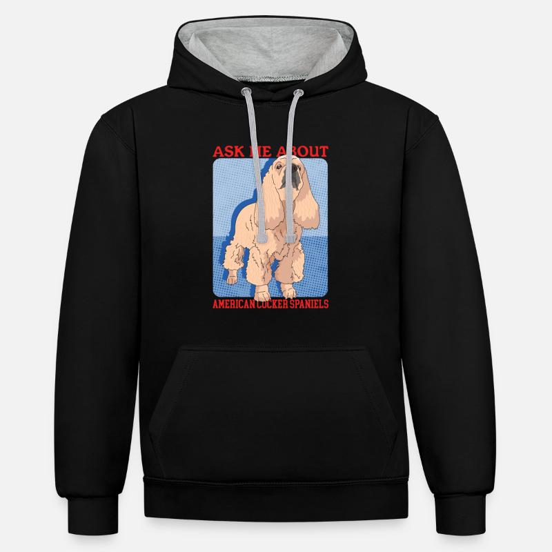 Cadeaux Cocker Spaniel Américain - Sweat à capuche contrasté - noir/gris chiné