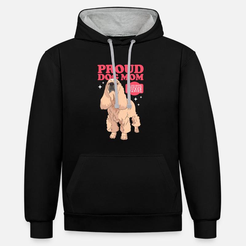 Cocker américain Spaniel Maman Cadeau - Sweat à capuche contrasté - noir/gris chiné