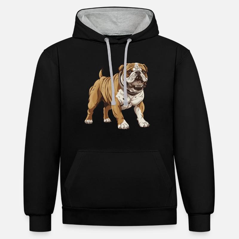 Chien bouledogue - Sweat à capuche contrasté - noir/gris chiné